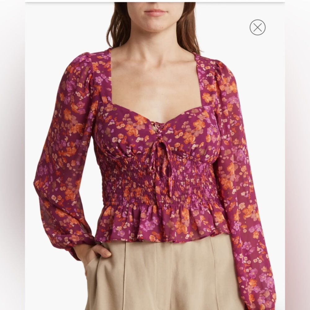 Smocked Plum Floral Print Blouse by Lush
